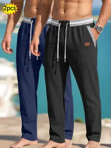 2-Pack Men's Linen Pants, Casual Fitted Style, Comfortable Daily Wear, Spring Summer Fall Fashion