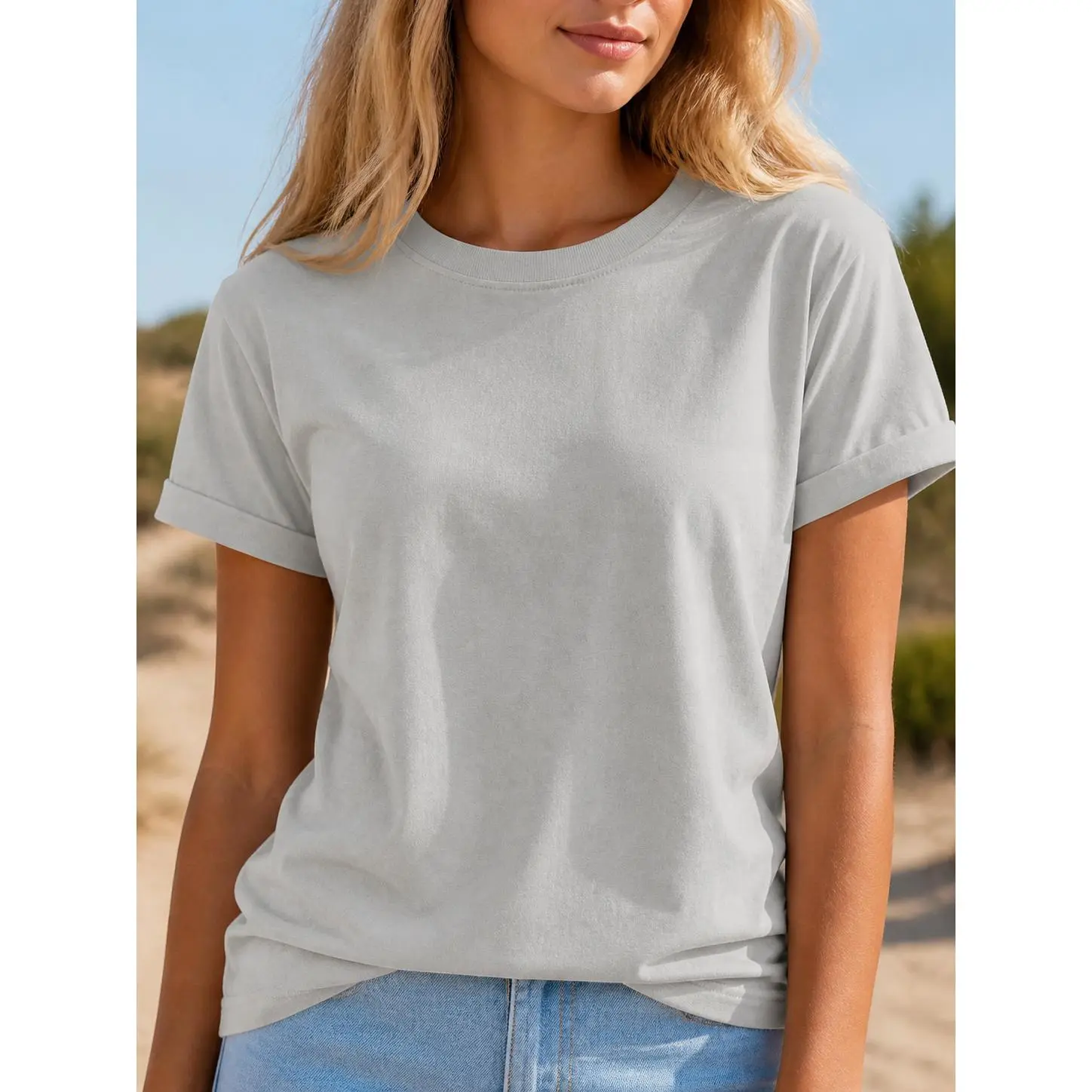 Limited time deal Women's Summer Undershirt Short Sleeve T-Shirt Solid Color Round Neck Casual Tee T-shirt Clothes Essential Bottoms Crewneck