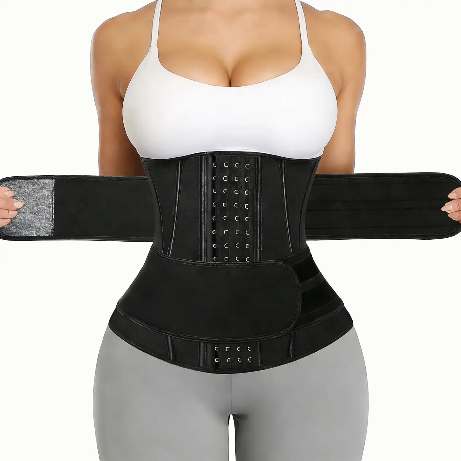 Women's Neoprene Waist Trainer with Tummy Control, Athletic Knit Corset with 2 Belts and 13 Steel Bones for Workout