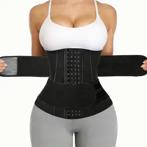 Women's Neoprene Waist Trainer with Tummy Control, Athletic Knit Corset with 2 Belts and 13 Steel Bones for Workout