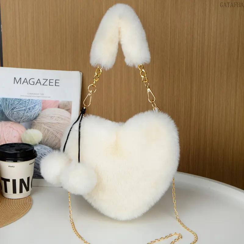 Faux Rabbit Fur Heart‑Shaped Handbag, Cute Fashion Women’s Shoulder Crossbody Bag, Large Capacity Daily Carry Purse