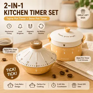 2-Piece Magnetic Kitchen Timer Set, Tajine & Steamer Design, 60-Minute Countdown, Ideal for Cooking, Baking, Coffee Brewing, Study Timing