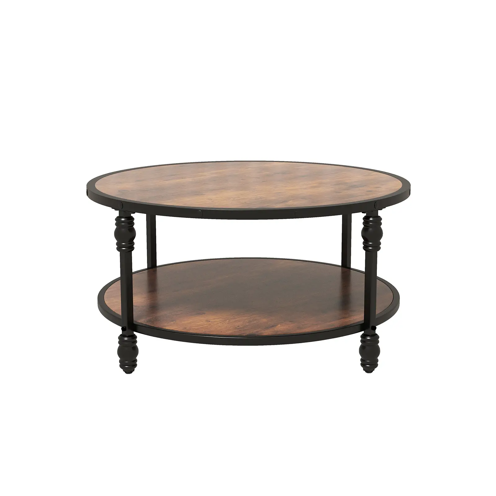 Gaomon Sturdy Round Coffee Table - 34.5" Natural Wooden 2-Tier Open Storage Table with Metal Roman Pillar Legs, Neutral Round Artful Natural Wooden Living Room Furniture for Living Room, Bedroom