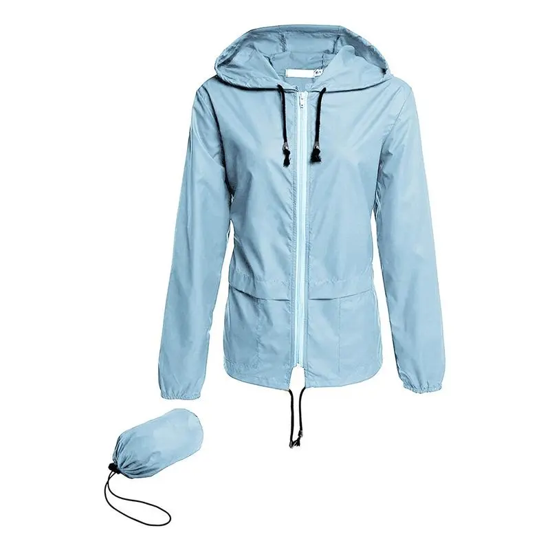Women Packable Rain Jacket, Outdoor Hooded Windbreaker with Adjustable Drawstring