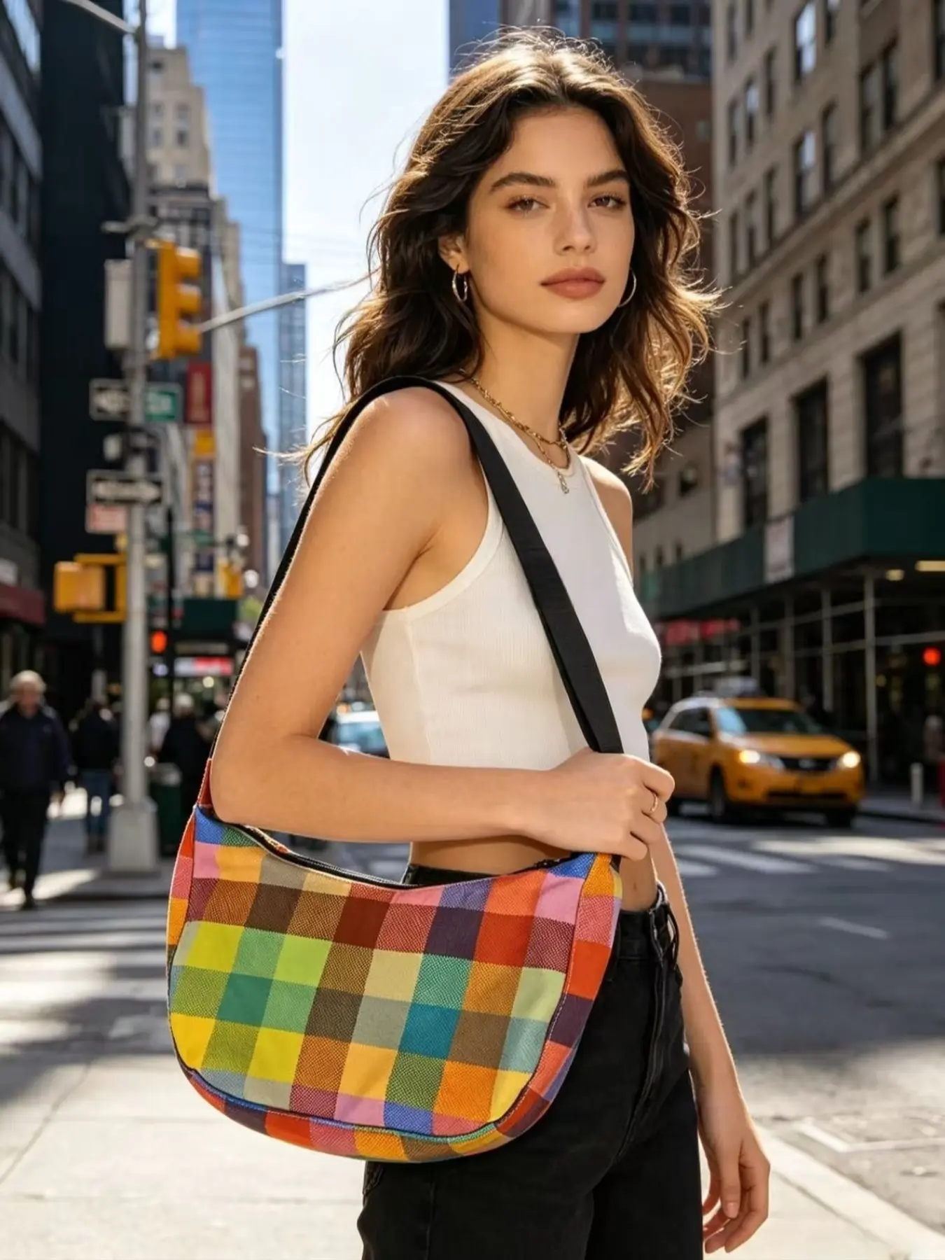 Medium Nylon Crescent Bag, Stylish Everyday Bag with Key Leash, Lightweight and Spacious, Casual Crossbody Bag for Women, Trendy Commuter Bag, Crossbody Fashion Bag