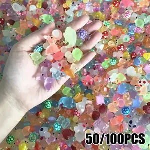 50/100pcs Hybrid Luminous Glowing Glow-in-the-Dark Mini Animal Party Decorations, Luminous Duck, Dolphin, Frog, Rabbit and Tortoise Sculptures, Plug and Play, No Electricity Required, Suitable for Garden, Party, Aquarium and Dollhouse Decoration