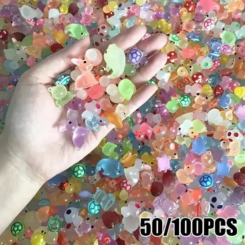 【Black Friday】50/100pcs Luminous Glow-in-the-Dark Cute Mini Animal Party Decorations, Cute Figurines, Duck, Dolphin and Frog Sculptures, No Electricity Required, Decor for Gardens, Parties, Aquariums and Dollhouses