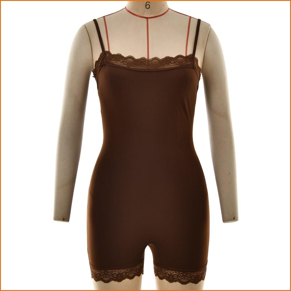 KODA & CO 04 New Lace-Trim Spaghetti Strap Backless Bodycon Sexy Yoga Workout Bodysuit