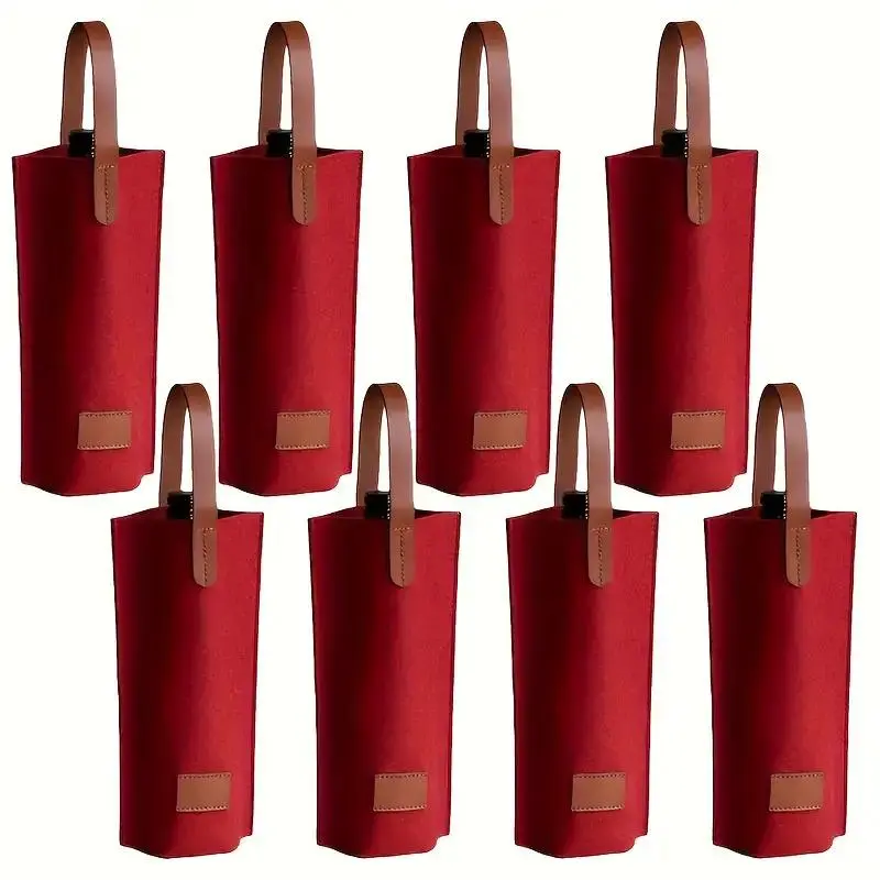 Piece Felt Wine Bottle Tote Bag, Portable Single Bottle Storage Bag, Brown Handle, Picnic Camping Party Christmas Gifts, Stylish Wine Gift Bag