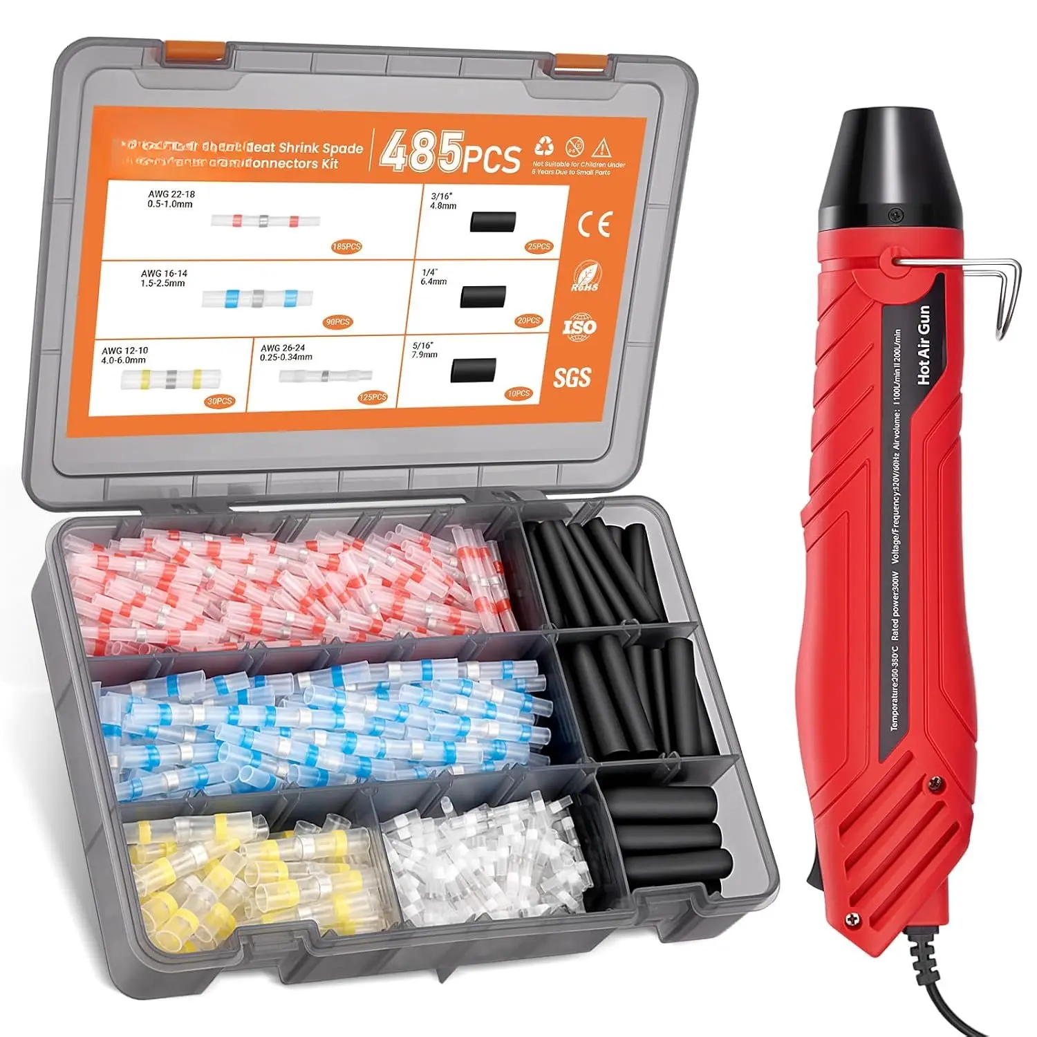 485 count Solder Seal Wire Connectors with Heat  Kit,  Marine Grade Heat Shrink Electrical  Terminal  for Automotive, Boat,  Wiring Repair