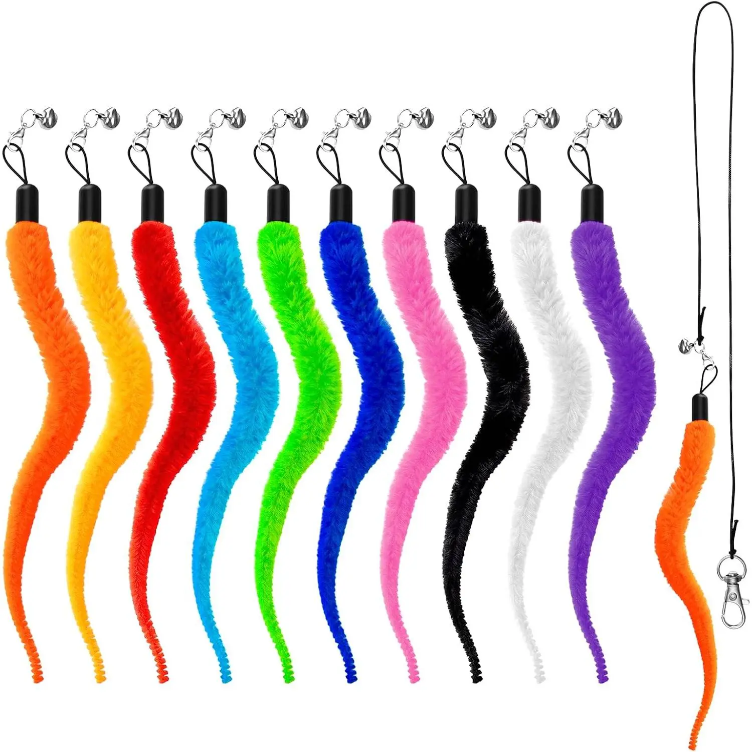 10 Pack Fuzzy Worm  ,  Worm  with , Interactive Cats Wand Attachment Toys for Teaser Play and Chase Exercise with Kitten