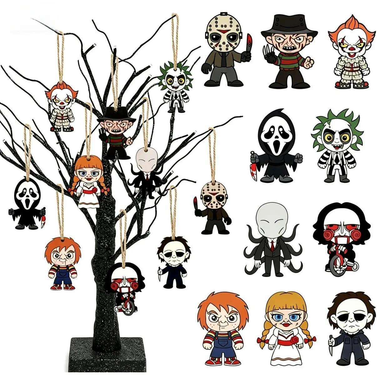 10pcs Horror Ornaments Horror Movie Gifts Horrors Decorations Wooden Hanging Ghostface Decor Spooky Ornament Creepy Ornaments Mini Tree Ornament Horrors Movie Merchandise Indoor Outdoor