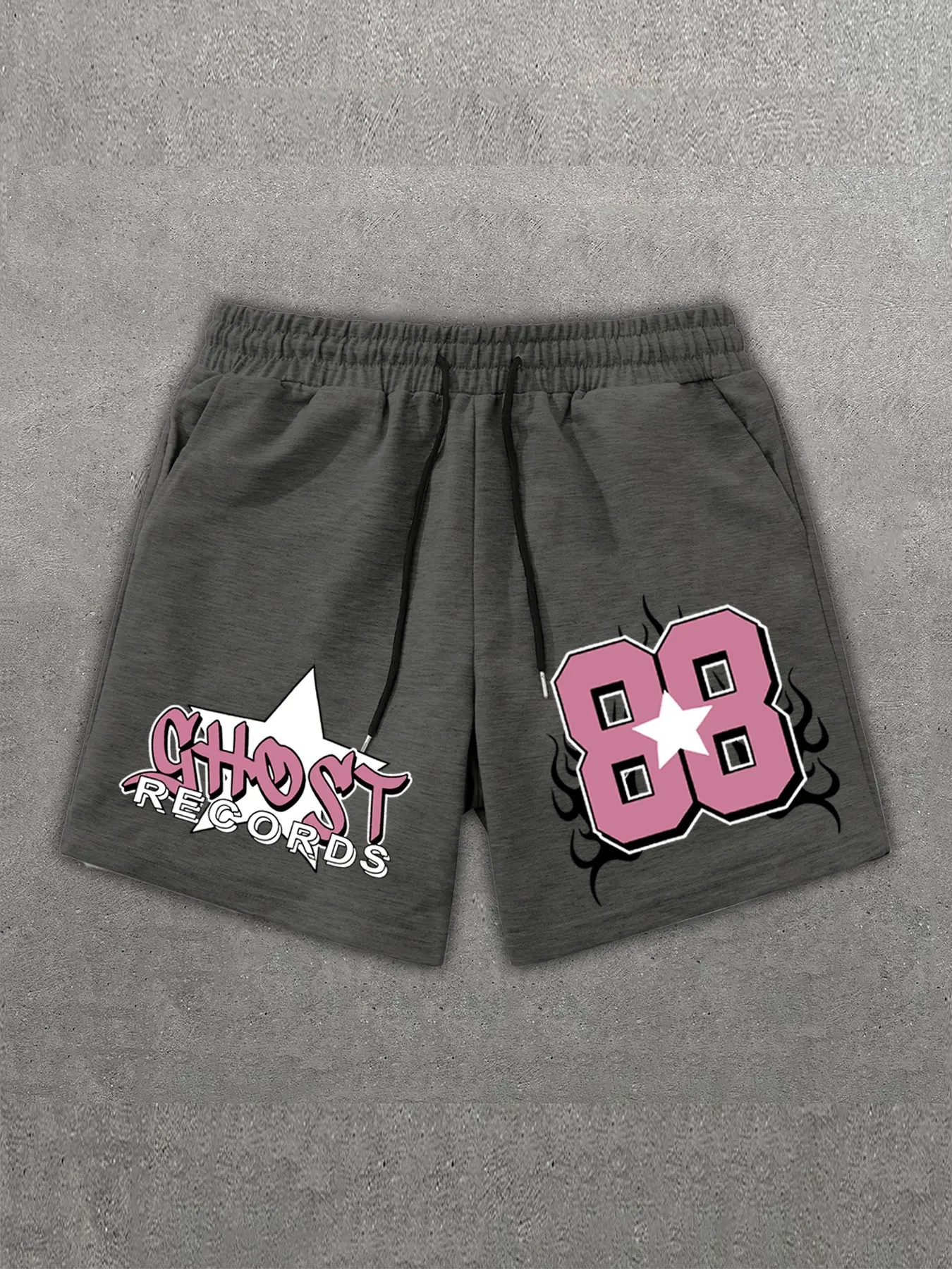 American Vintage High Street Flame 88 Print Shorts, Summer Loose Fit Casual Sports Pants, Street Style for Fitness and Daily Wear