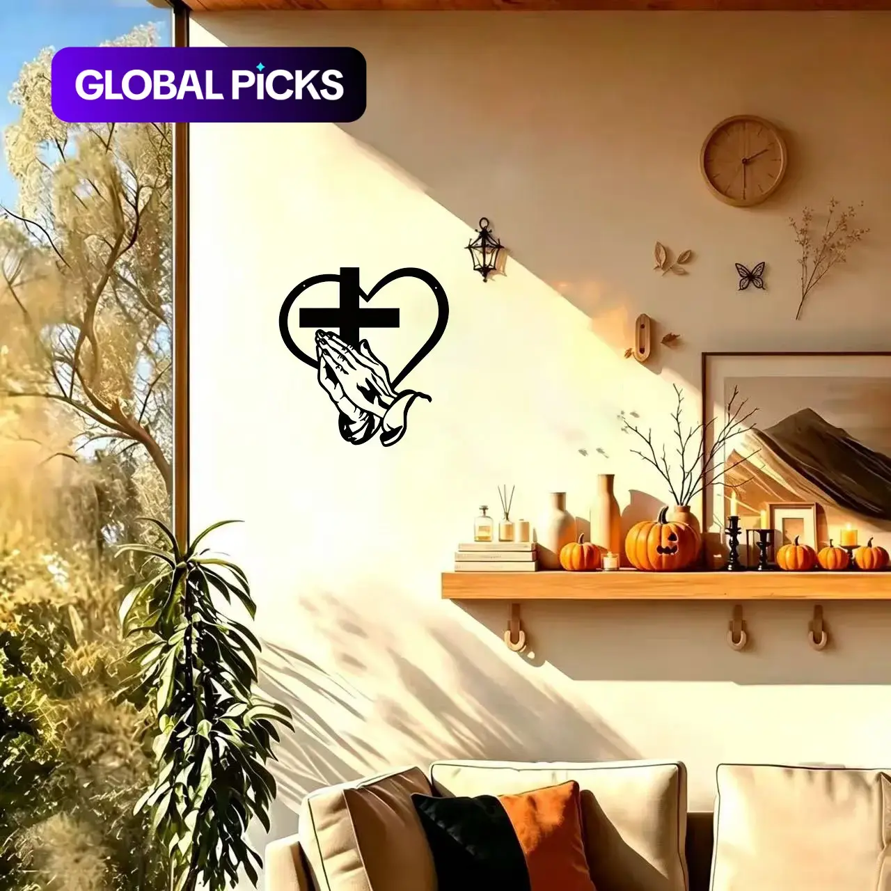 Heart-Shaped and Cross Design Wall Art, Stylish Christian Religious Wall Décor for Living Room or Bedroom, Modern Home Decoration Ornaments, Religious Decorations, Spiritual Decor, Faith Decor #GLOBAL PICKS