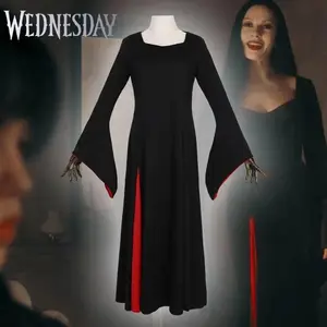 Halloween Adams Cosplay Costume Girl Black Dress Full Set Wednesday Morticia Cosplay Set Halloween Carnival Party