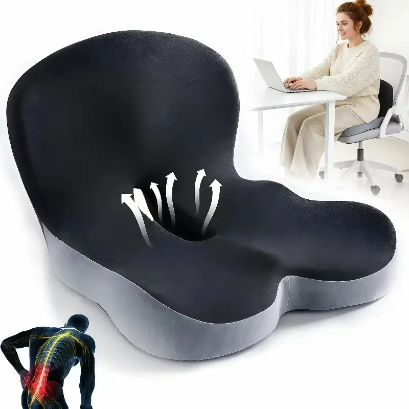 【Back to School 】Non-Slip Memory Foam Seat Skin-Friendly Extended Zipper Easy Remove Wash Back Support Cushion Home & Outdoor & Car & Office,Sciatica Relief for Long Drives