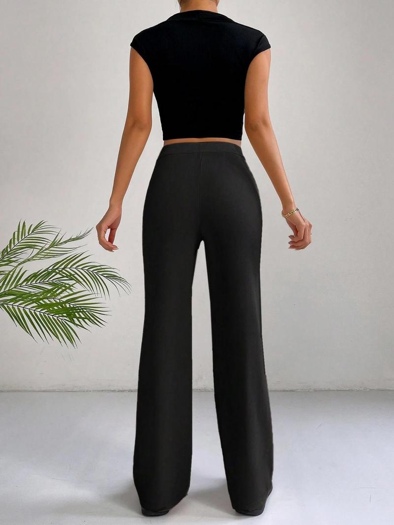Women's Plain High Waist Straight Leg Pants, Casual Comfy Zipper Button Trousers for Daily Wear, Ladies Bottoms for All Seasons, Casual Minimalist Trousers