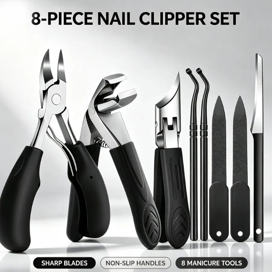 8 Piece Professional Manicure Kit, Treat Ingrown Toenails, Non-Slip Handle, Sharp Blade, Durable Stainless Steel, Easy Clean, Home Care