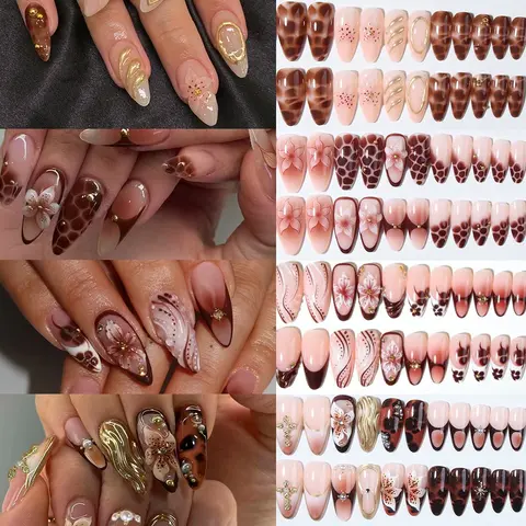 96pcs 3D Gel Nail Art Set & Flower Designs, French Tips, Perfect Fit, Includes Jelly Glue & File, Medium Square Nails, Nail Art Supplies