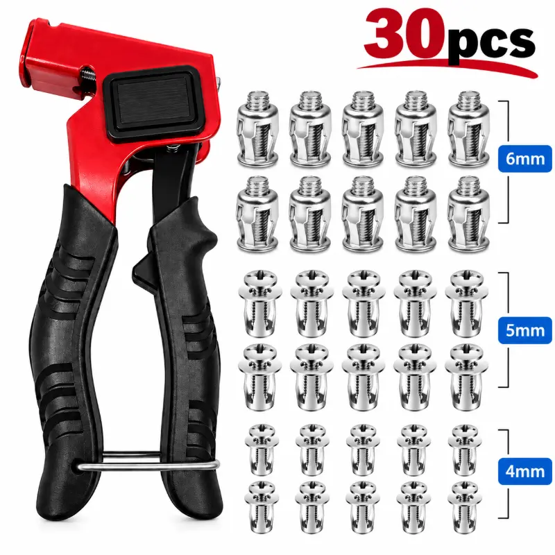30Pcs/90Pcs Heavy-Duty Carbon Steel Button Rivet Locking Nuts Set - Durable, Rustproof, Bolt-Compatible Industrial & Furniture Hardware for Panel Fixing, Sheet Metal Repair (M4, M5, M6 Sizes)
