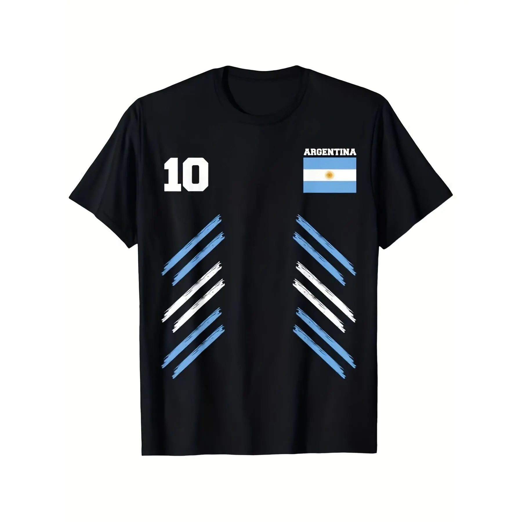 Men's Argentina Flag T-Shirt - Retro Number Ten Stripes & National Design, Comfortable Round Neck Casual Tee Suitable for Gifts, Outdoor Activities, All-Season Wear, Machine Washable Argentine Pride Apparel