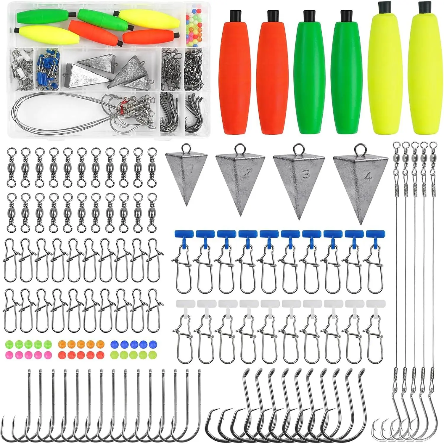 Saltwater Surf Fishing Kit, 140 count Fish Finder Santee Cooper Rigs Catfishing Tackle Box Included Fishing Hooks  Peg Floats Pyramid Weights Sinker Sliders Fishing Accessories