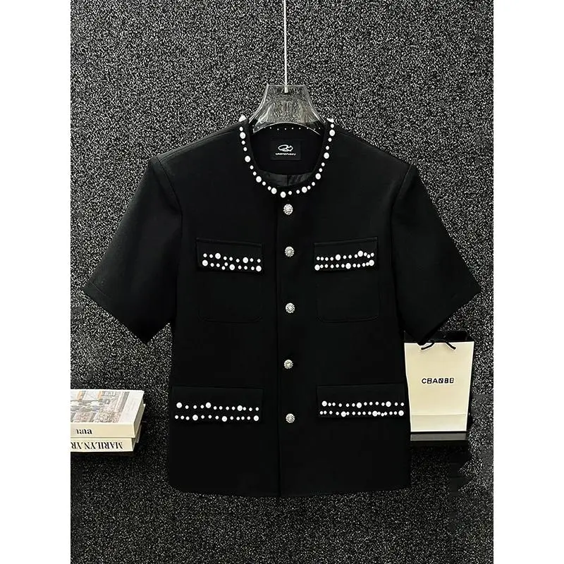 Faionable Pure Color Casual ort Sve irt Pearl Design Versatile Summer New Sle Ele Urban Youth round Ne Tee