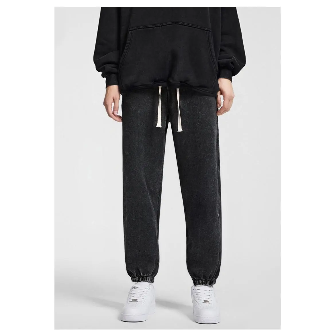 Acid Wash Cuffed Jogger Pants for Men , UNISEX Loose Fit Sweatpants with Drawstring Elastic Waist and Side Pockets