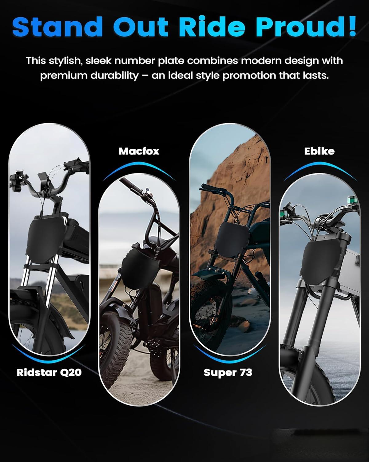 Electric Bike Number Plate E Bike Front Plate Compatible Fit for Ridstar Q20 Tuttio Soleil 01 Super 73 S1 S2 Y1 RX Macfox EBike Electric Commuter Mountain Bike Black