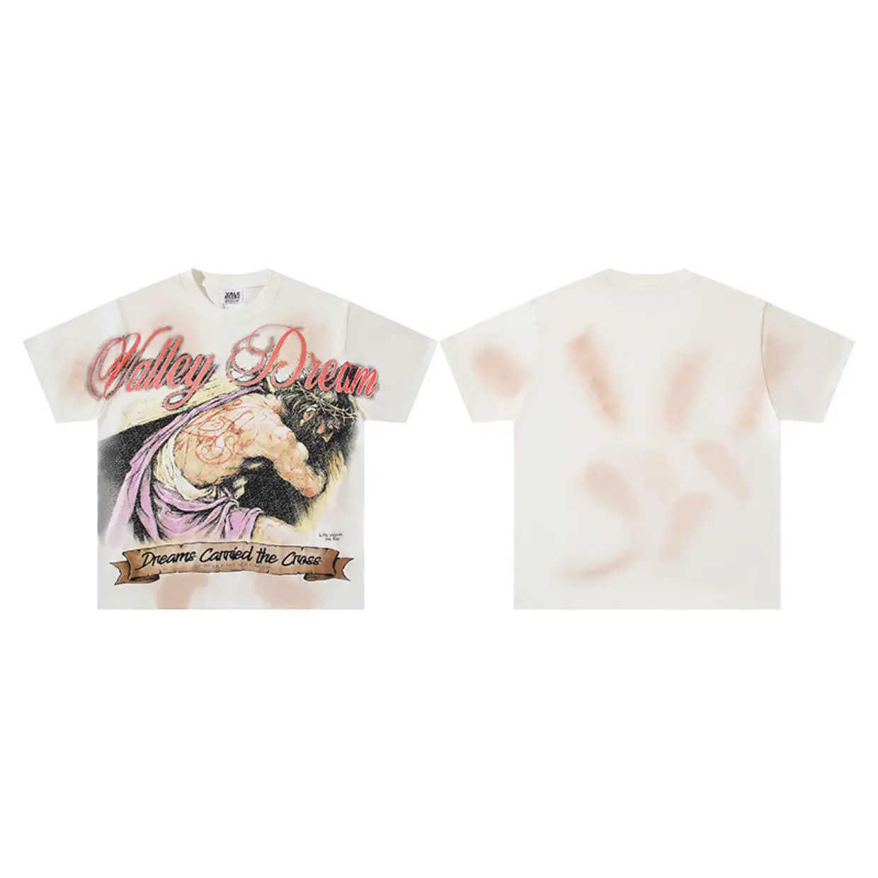 Y2K Cyber Vaporwave Valley Dreams Rhinestone T-Shirt, Vintage Washed Heavyweight Cotton Oversized Short Sleeve Crewneck Top for Men Women, Futuristic Streetwear Party Outfit