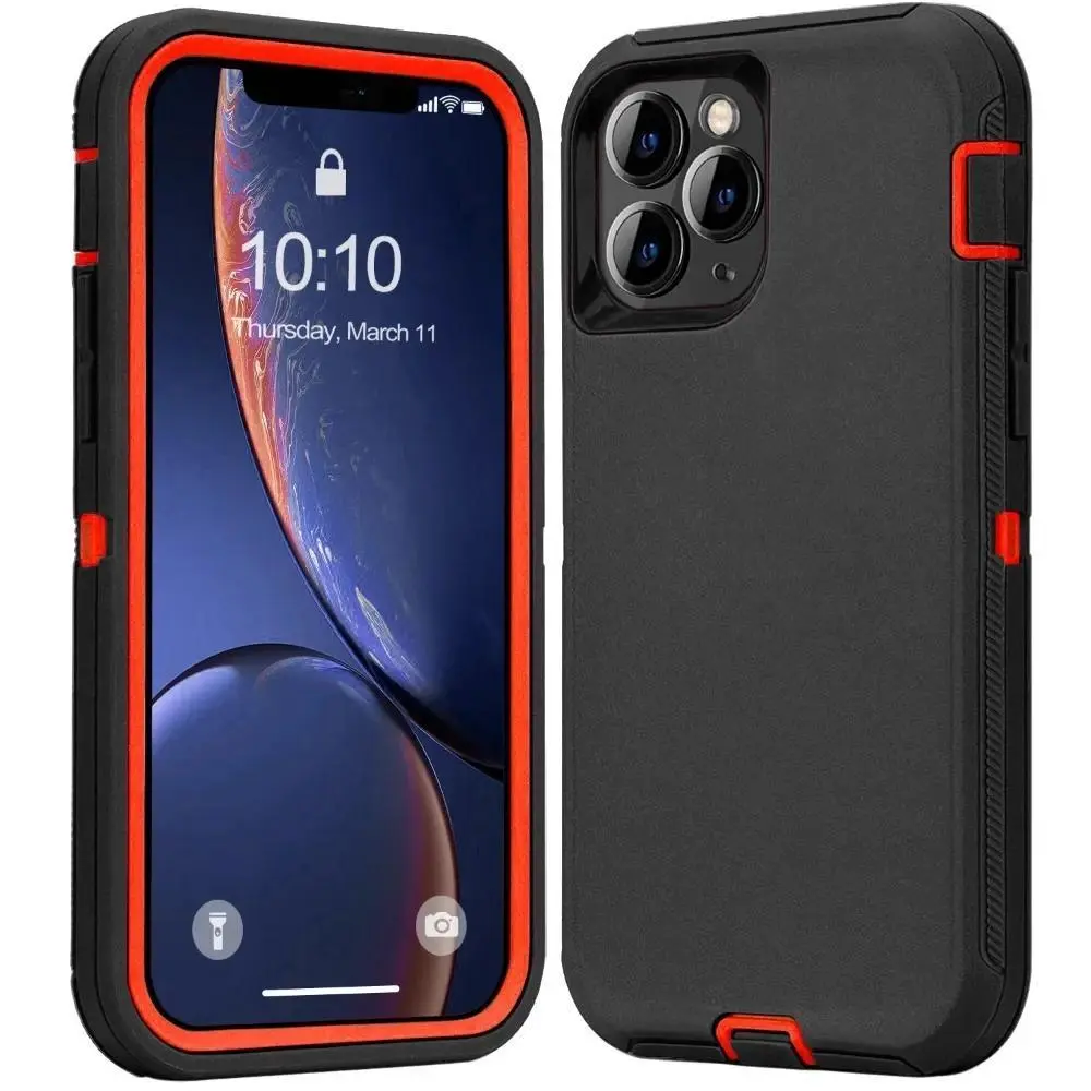 3 IN 1 Heavy Duty Armor Shell Protective Case for Multi-Model iPhone Series (16 Pro MAX, 15, 14, 13, 12, 11, MINI, XS MAX, XR, X, XS, SE, 6, 7, 8 PLUS) - Mobile Phone Accessories