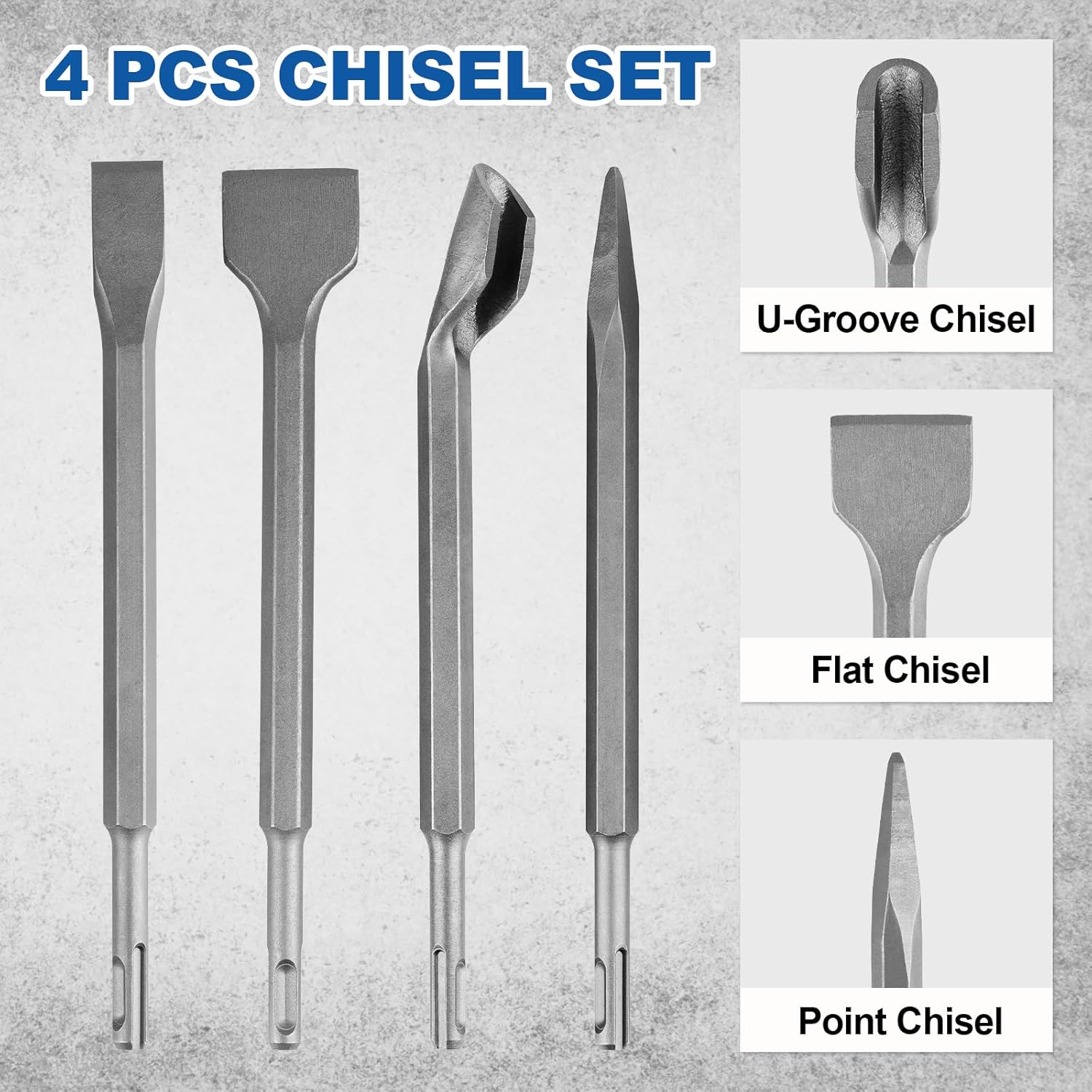 17 count SDS Plus Concrete Masonry Drill Bits and Chisels Set with Storage Case, Carbide-Tipped Drill Bit Set for Concrete, Stone, Brick  HARD EDGEHARD EDGE