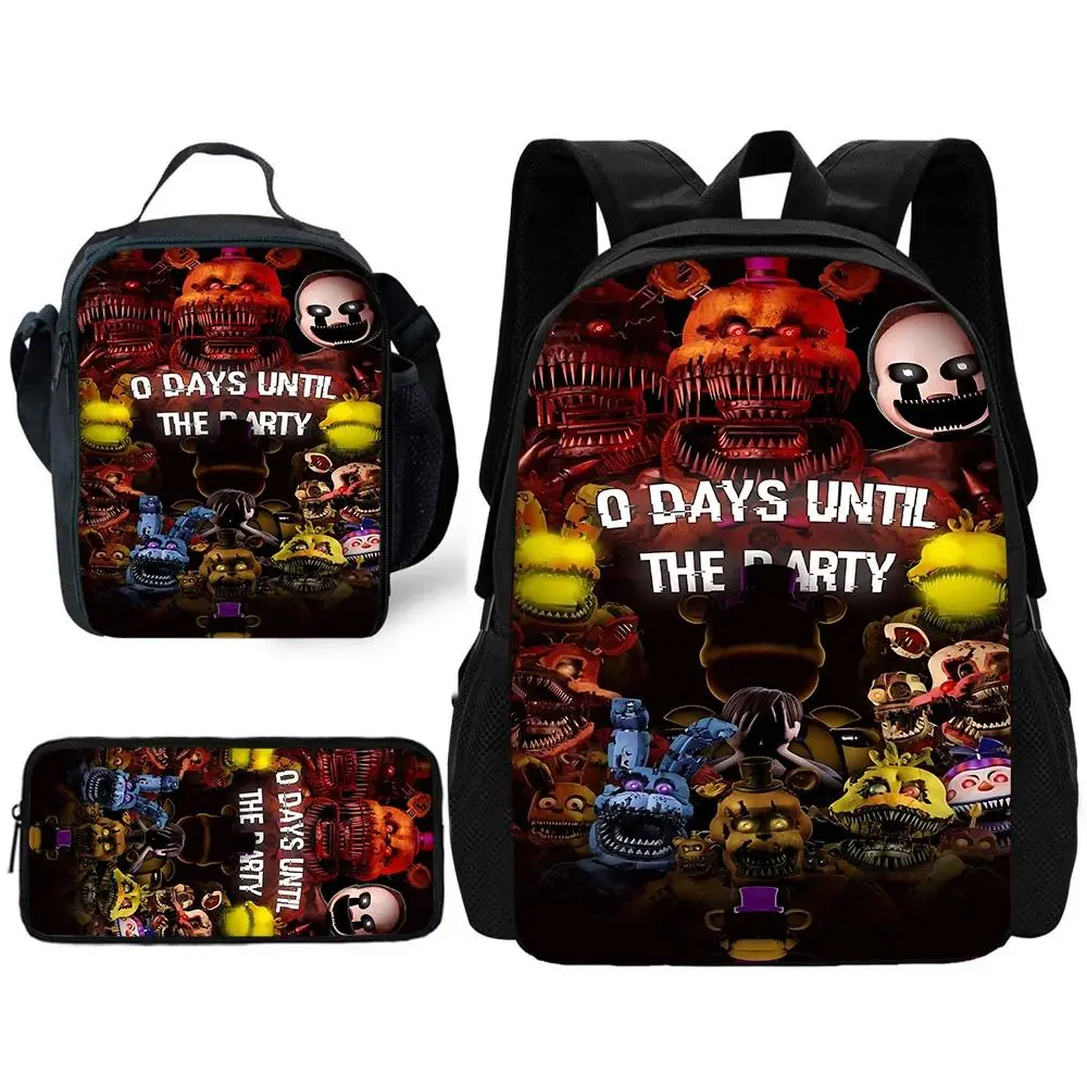 Synthetic Waterproof Anime Print 5 Nights at Freddy's Kids' School Backpack Set with Lunch Bag, Pencil Bag - Ideal Gift for Boys/Girls