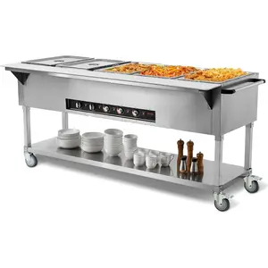 VEVOR Commercial Food Warmer, 2000W Electric Steam Table with 4x 20.6QT Pans, Versatile Food - Grade Stainless Steel Server with Countertop Shelf, Movable Buffet Catering Warmer for Party Restaurant