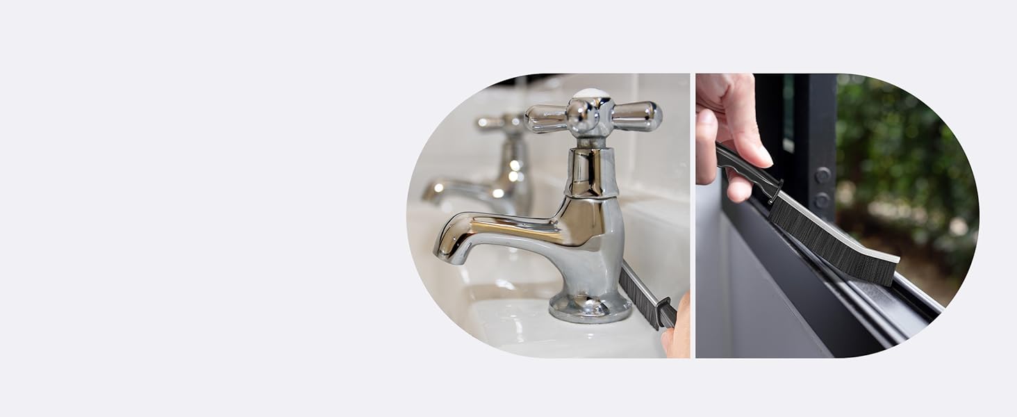 4TH Multi-Purpose Hard Bristle Crevice Cleaning Brush -Deep Reach Gap Cleaning Tool for Household Use -Versatile, Durable, Thin Brush to Clean Tight Spaces -4 Pcs, Black