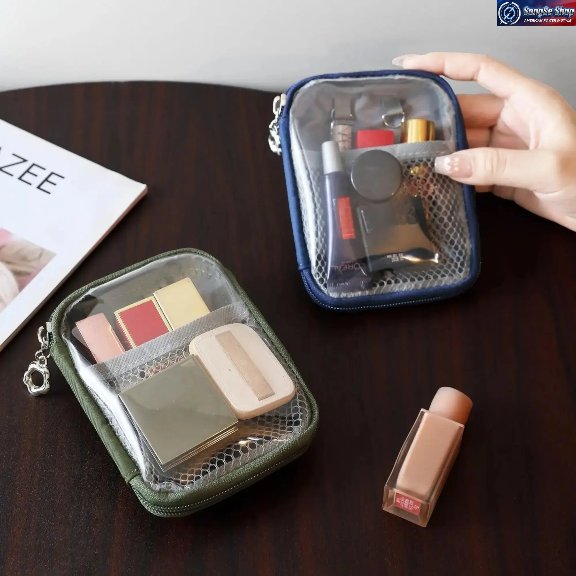 Mini Makeup Bag with Compartments, Portable Cosmetic Organizer Pouch for Lipstick & Beauty Essentials, Lightweight Travel Toiletry Bag, Compact Purse Accessory for Airplane Trips, Daily Carry, Vacation, Beauty Storage & Women’s Gift