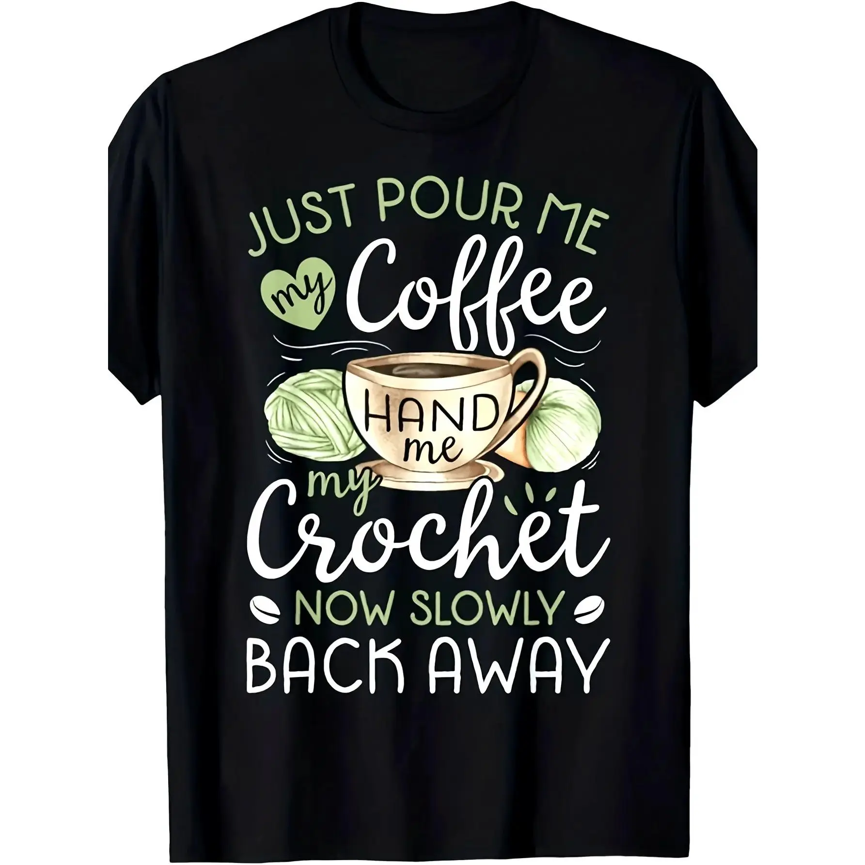 2026 New Arrival Crochet & Coffee Lover Casual Crew Neck Tee Menswear Top Black Breathable Fabric Quote Shirt Man