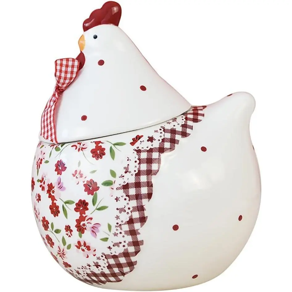 Chicken and Flower Pattern Ceramic Easter Sugar Canister, 35 oz Red Airtight Storage Jar for Cookies and Food