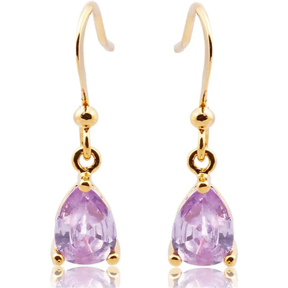 Dangle Drop Pear Cut CZ Birthstone Pierced Earrings for Women |  Dainty  Earrings, Multicolor 6x8mm Teardrop Cubic Zirconia, 14K /White  Plated,  Boxed