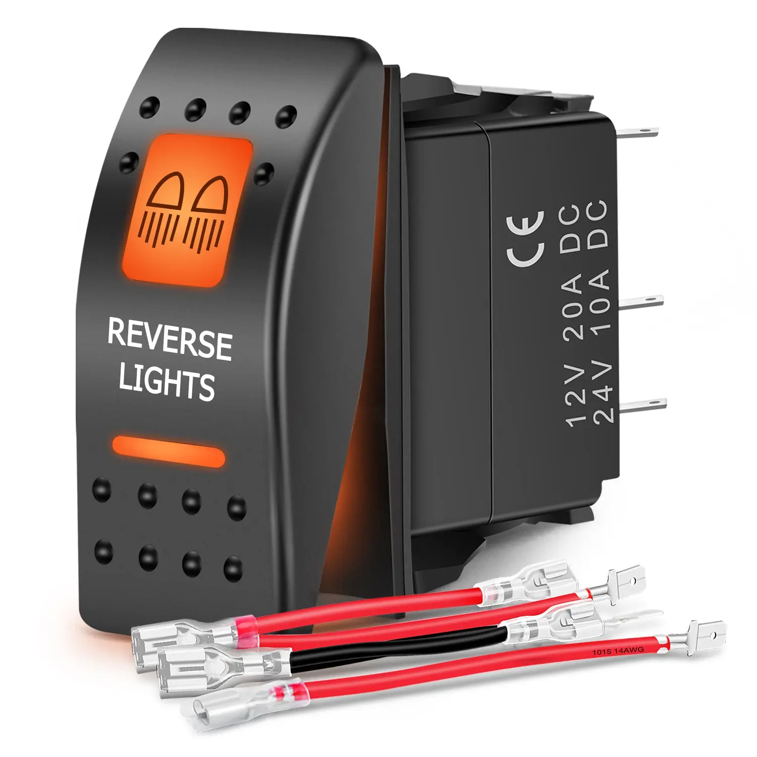 Nilight 5-PIN SPST ABS UTV Reverse Light Rocker Switch - On/Off Toggle with Orange Backlight LED, 12V-24V, 10A/24VDC, Easy-to-Wire Jumper Wire Set, Diagram, Factory Fit for UTV Users, Trailer, Chase Lights