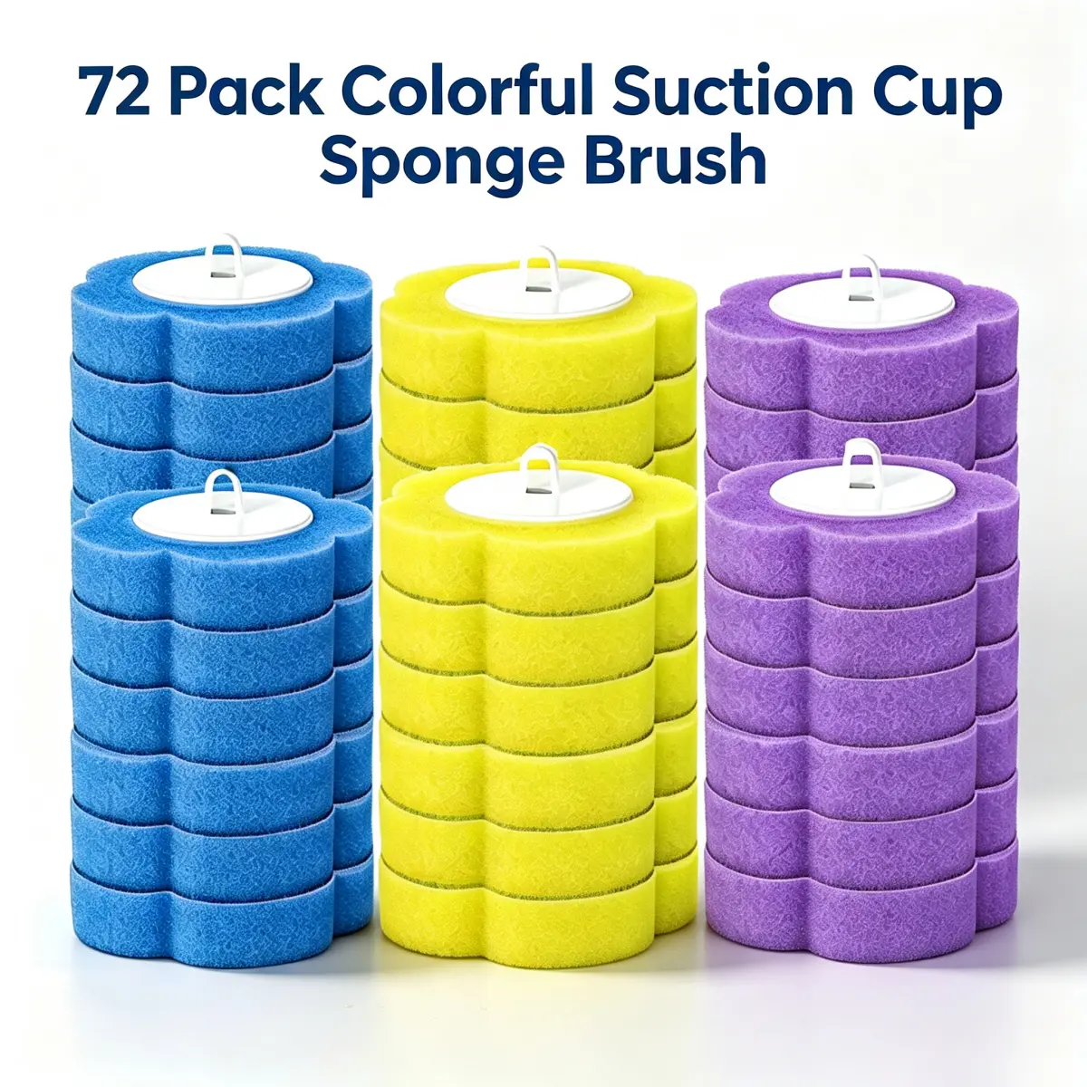 Disposable Toilet Cleaning Wand Set with 36-Pieces 3-Layer Thick Bowl Cleaner Sponges, Multi-Color Bathroom Scrub Pads, Holder, Heavy-Duty Rubber Refills for Daily Hands-Free Use long handle