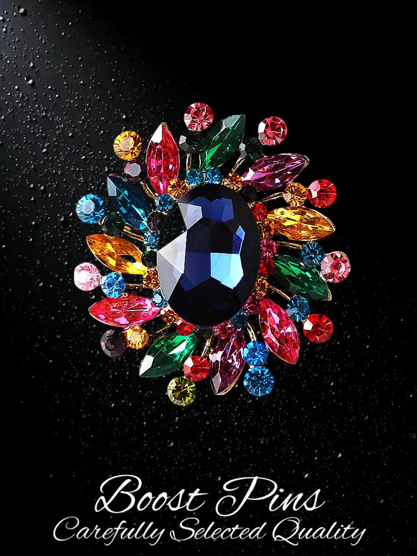 Multi Color Rainbow Crystal Floral Sunburst Brooch Statement Women Accessory Vintage Multicolored Rhinestone Jewelry For Suit Scarf Coat Shawl Wedding Banquet Birthday Anniversary Holiday Gift For Her Mom Best Friend