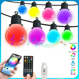 Smart Outdoor String Lights RGB IC Color Changing LED Patio Light IP65 with G40 Bulbs, Remote, App Control, Timer, Music Sync Outdoor Hanging Lights for Garden Party Christmas, RGBIC LED Lights