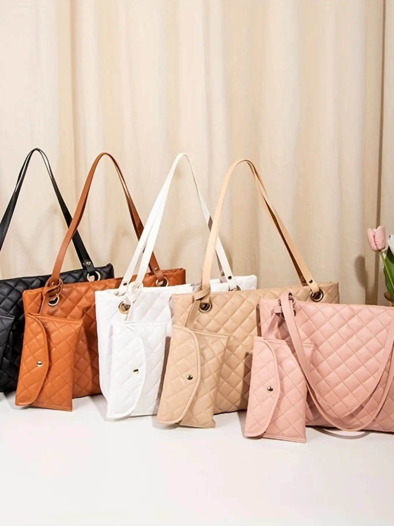 Two-Piece Tote Bag Set with Fashionable Quilted Pattern, Casual Versatile Shoulder Bags for Women, Stylish and Practical Handbag Collection