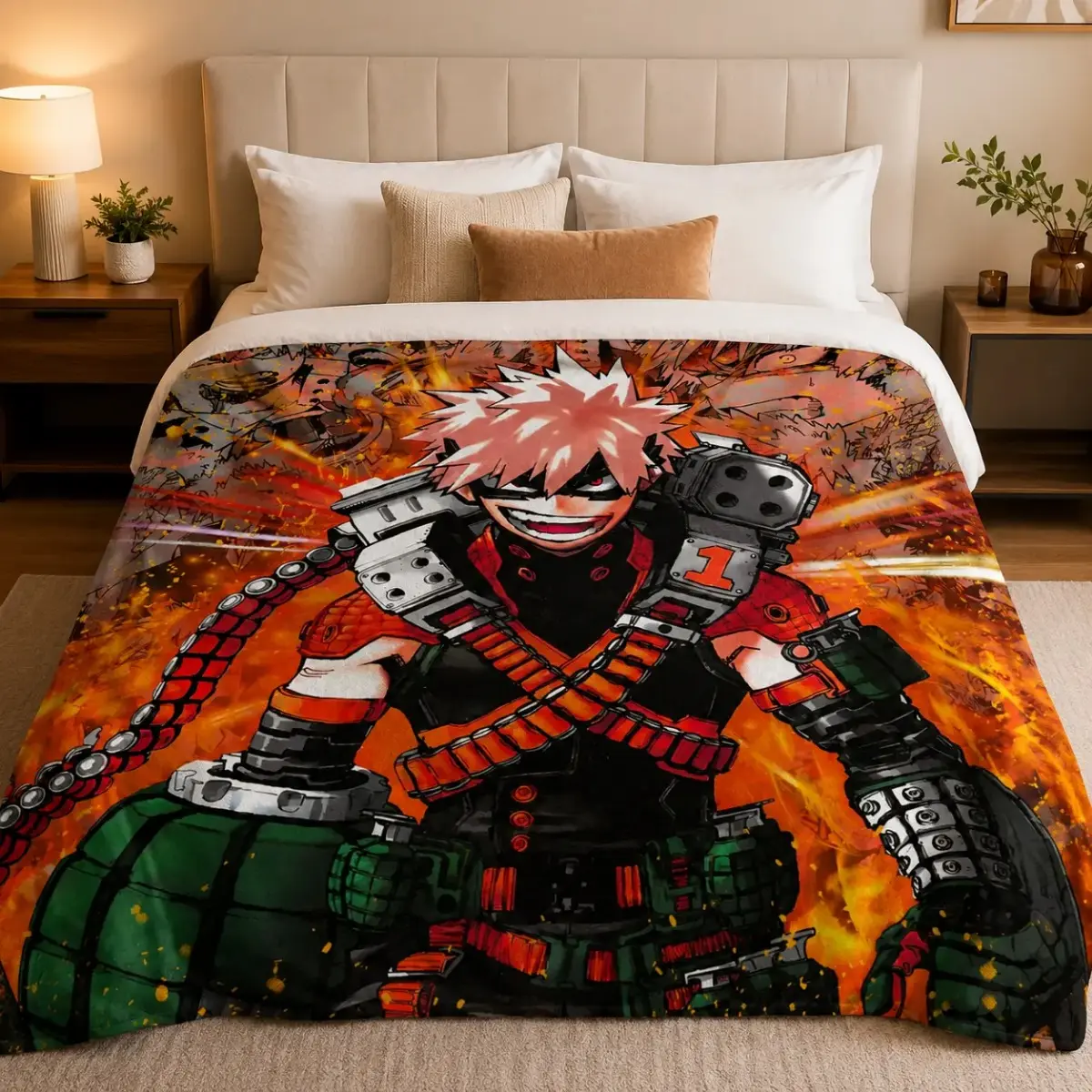 My Hero Academia Bakugo Katsuki Flannel Blanket, Anime Character Throw, Ultra Soft Cozy Plush Fleece Blanket, Aesthetic Bedroom Sofa Gift for Fans