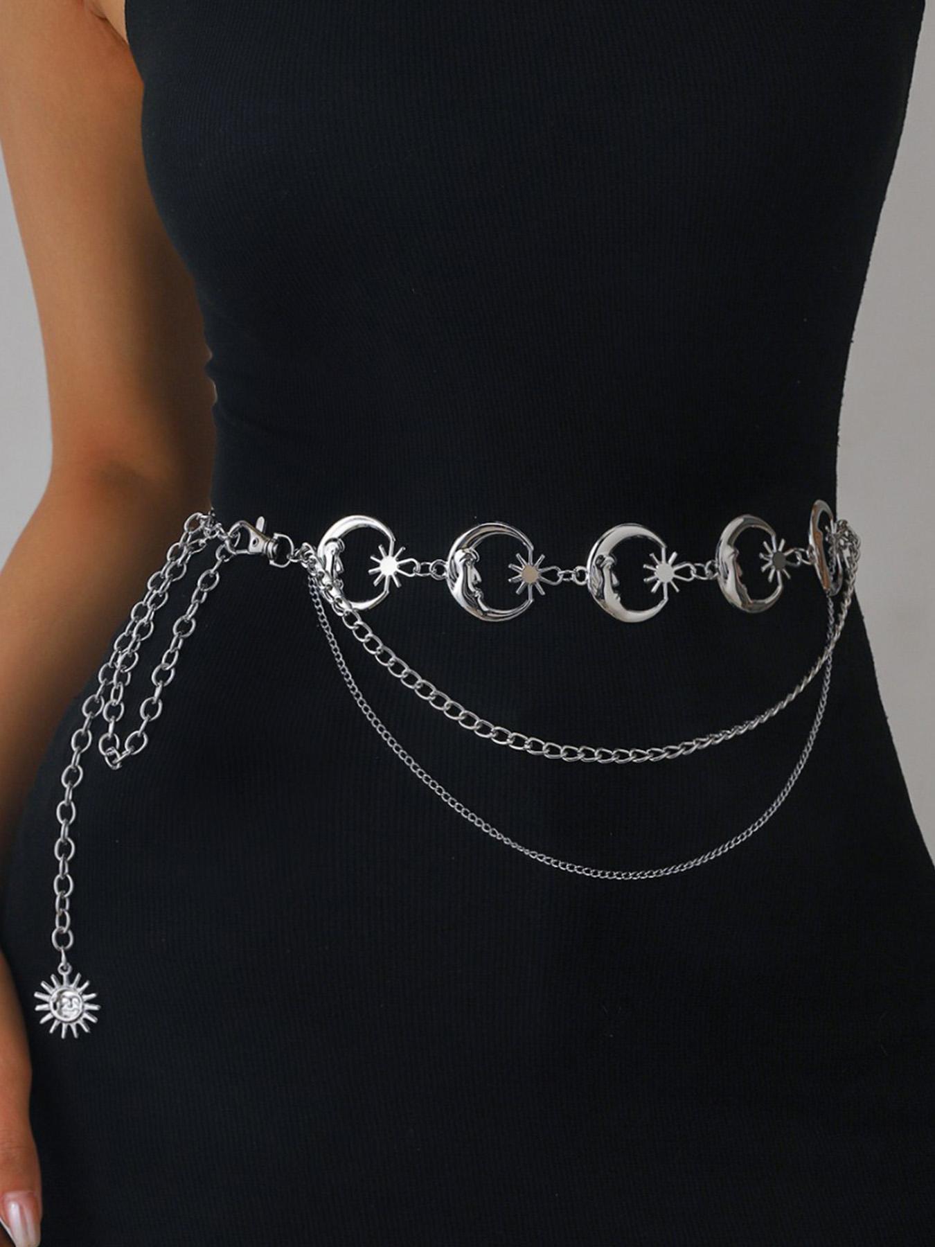 Chain Belt Gold Silver Chain Belt Chain Belts For Women Fashion Silver Belt Chain Silver Waist Chain Belt Moon Sun Chain Belt Metal Chain Belt Moon Chain Belt Layered Waist Belt