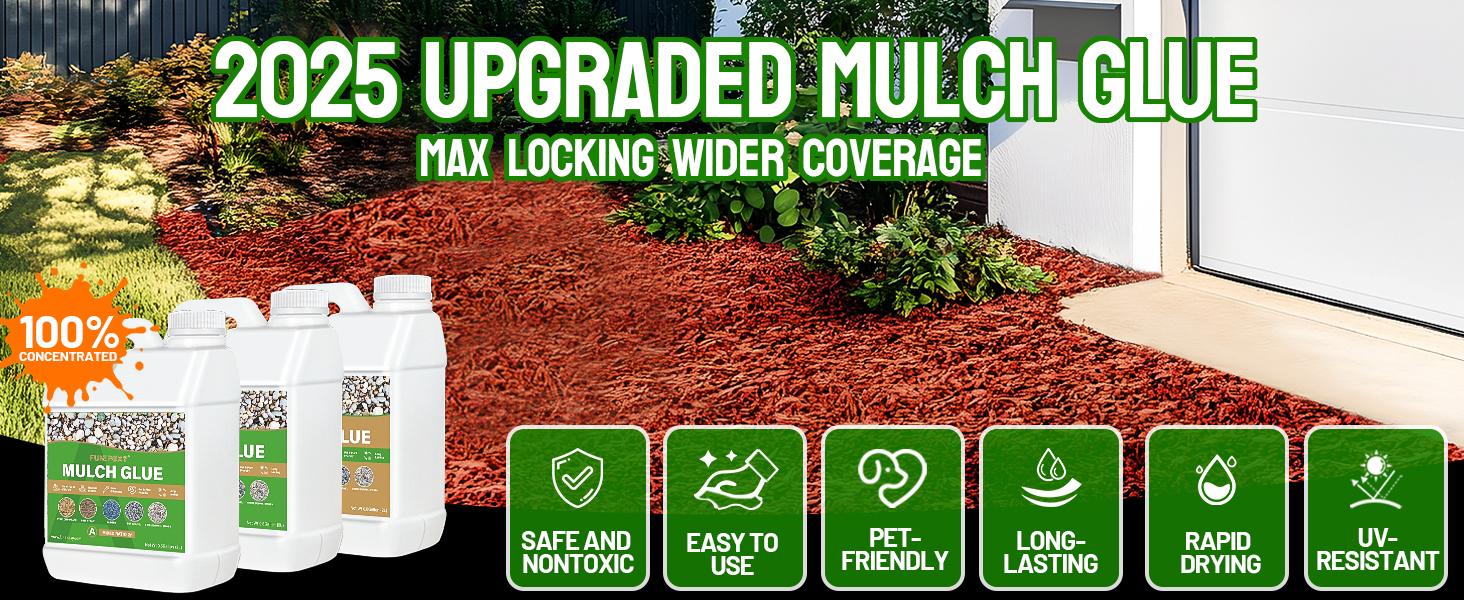 FUNEPOXY Waterproof Mulch Glue for Landscaping - Fast-Drying, Non-Toxic Rock Glue Binder for Garden, Stone & Mulch Compatible, Liquid Adhesive for Outdoor Use