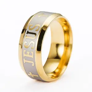 Stainless Steel 8mm Religious Jesus Cross Ring Russian God Save Us Band Rings For Men Women Christian Jewelry Anillos
