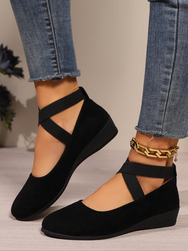 Soft Wedge Shoes for Women, Stylish Closed-Toe Design in Faux Suede, Comfort Style for Day or Night Wear