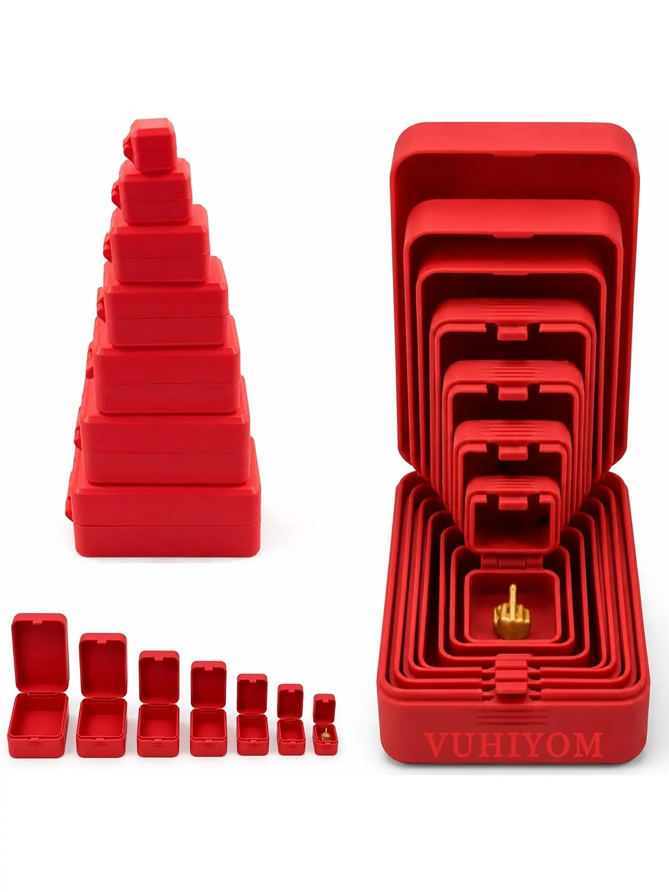 Multi-Layer Nesting Prank Gift Box, Box Inside Box Surprise Gag Box With Hidden Middle Finger Figurine, Long Unboxing Reveal For Birthday Party, Christmas White Elephant Adult Novelty Gift